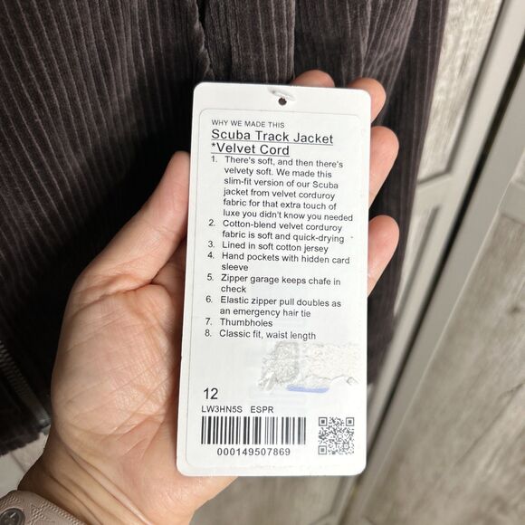 Lululemon Scuba Track Jacket Velvet Cord Full Zip Brown Color Size 12 NWT - Picture 4 of 8